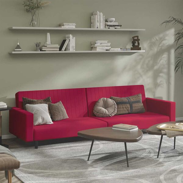 vidaXL Schlafsofa 2-Sitzer Weinrot Samt