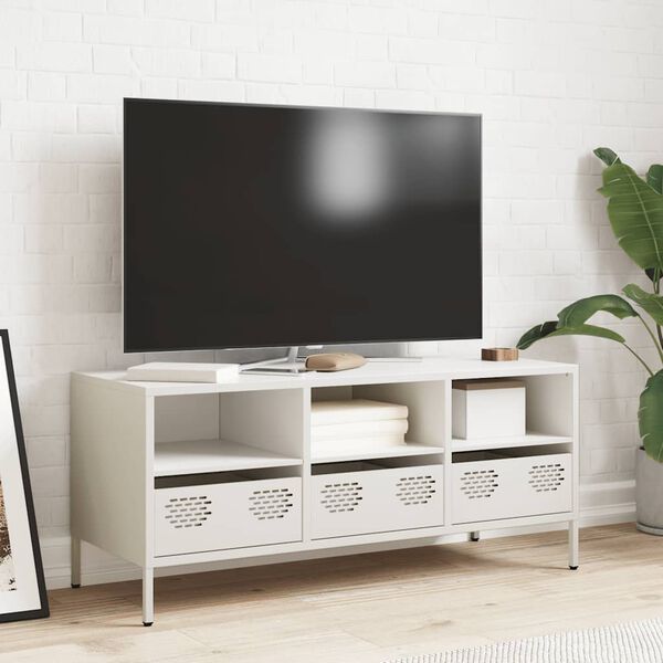 vidaXL TV-Schrank Wei&szlig; 101,5x39x43,5 cm Kaltgewalzter Stahl