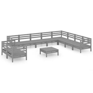 vidaXL 11-tlg. Garten-Lounge-Set Massivholz Kiefer Grau