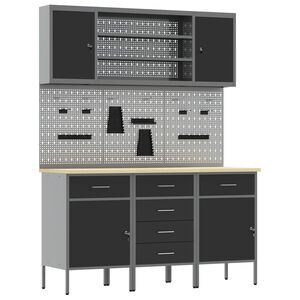 vidaXL Werkbank 7 Stk. Schwarz und Grau Ingenieure Holz und Stahl