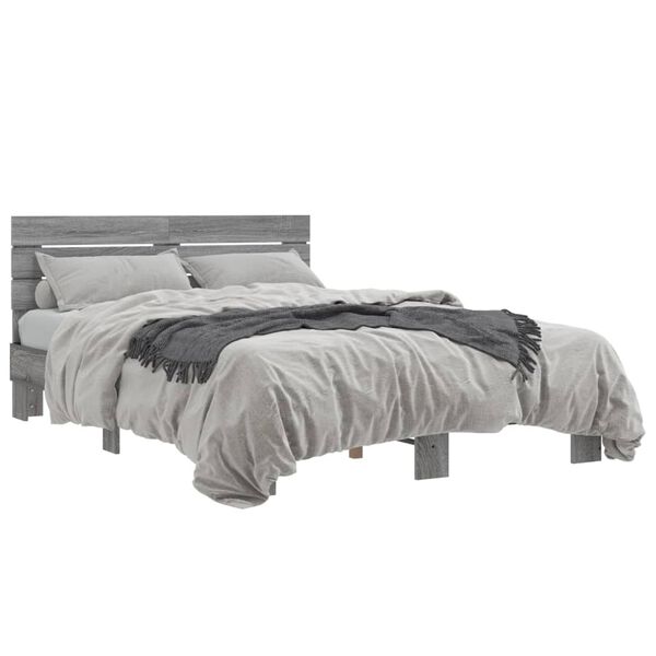vidaXL Bettgestell Grau Sonoma 135x190 cm Holzwerkstoff und Metall