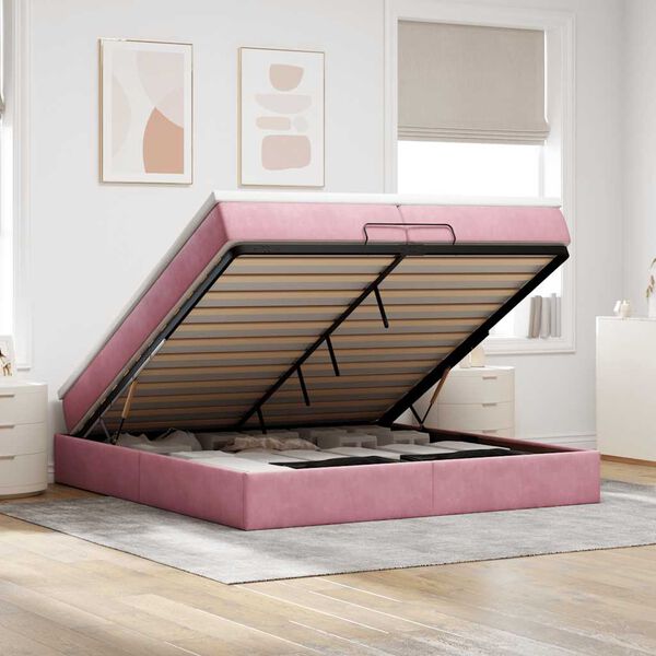 vidaXL Ottoman-Bett mit Matratzen Rosa 200x200 cm Samt
