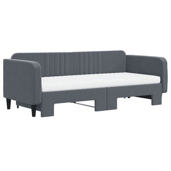 vidaXL Tagesbett Ausziehbar mit Matratzen Dunkelgrau 90x200 cm Samt