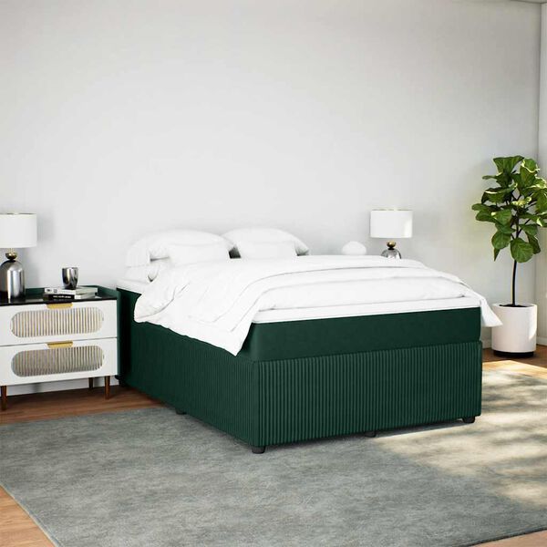 vidaXL Boxspringbett mit Matratze Dunkelgr&uuml;n 160x200 cm Samt