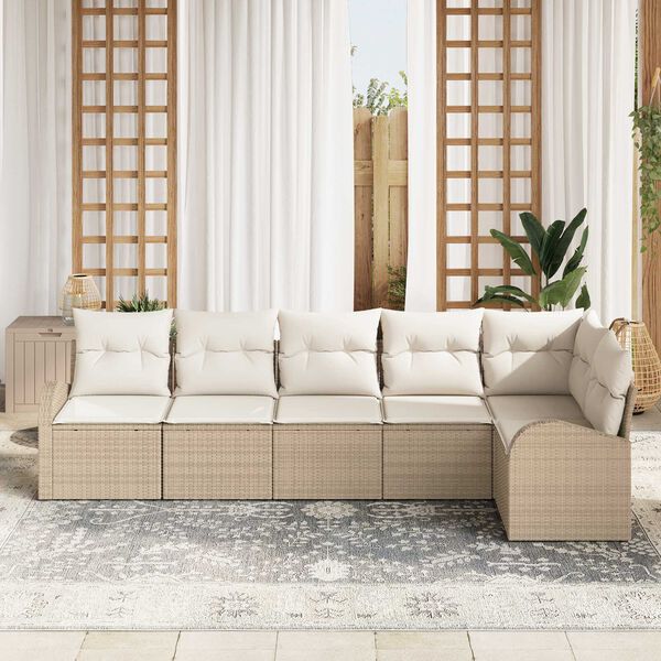 vidaXL Gartensofa-set mit Kissen 6 pcs Beige und Wei&szlig; Poly-Rattan