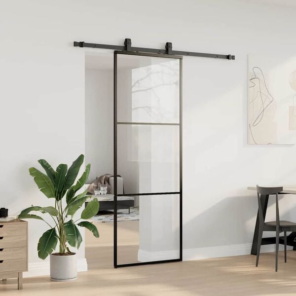 vidaXL Schiebet&uuml;r mit Beschlag Schwarz 76x205 cm ESG-Glas