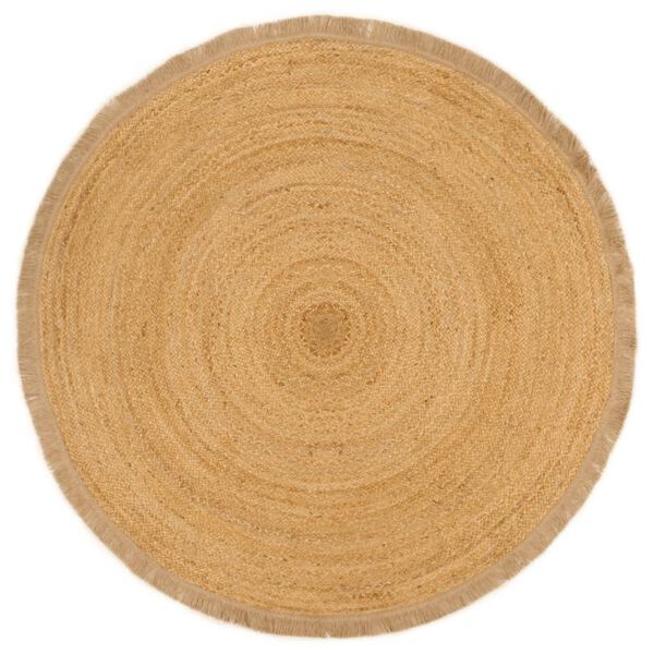 vidaXL Teppich Geflochten mit Fransen 120 cm Jute Rund
