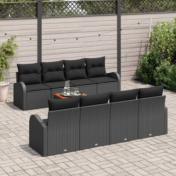 vidaXL Gartensofa-set mit Speicher 9 pcs Schwarz Poly-Rattan