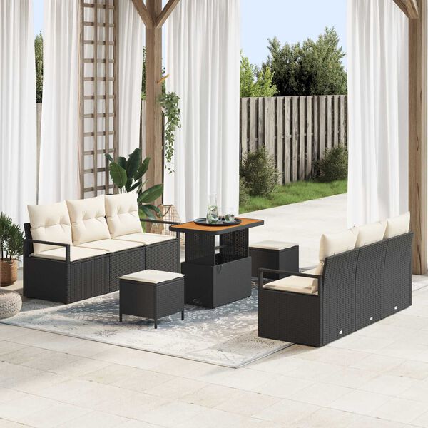 vidaXL Garten-Sofa-Set mit Speicher 9 pcs Schwarz Poly Rattan