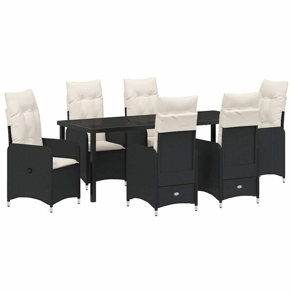 vidaXL Garten Essgruppe mit Kissen 7 pcs Schwarz Poly-Rattan