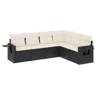 vidaXL 6-tlg. Garten-Sofagarnitur mit Kissen Schwarz Poly Rattan