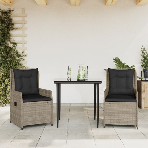 vidaXL 3-tlg. Garten-Essgruppe mit Kissen Hellgrau Poly Rattan