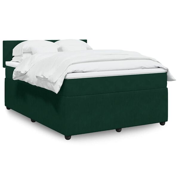 vidaXL Boxspringbett mit Matratze Dunkelgr&uuml;n 160x200 cm Samt