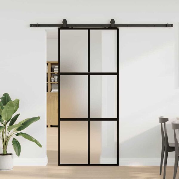 vidaXL Schiebet&uuml;r mit Beschlag Schwarz 90x205 cm Hartglas