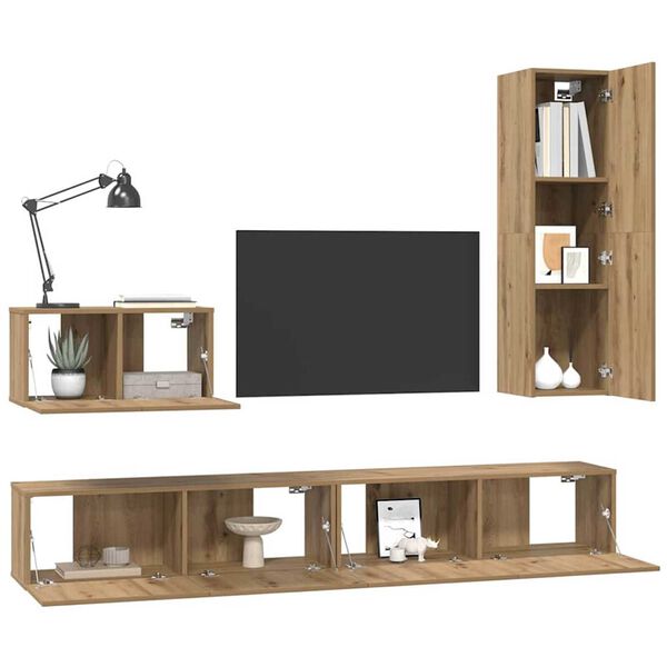 vidaXL Wand-TV-Schrank Wandmontiert 4 pcs Artisan-Eiche Holzwerkstoff