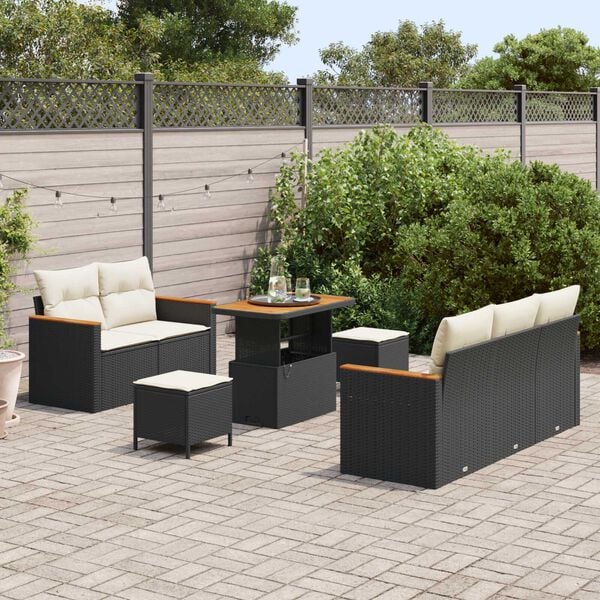 vidaXL Gartensofa-set 8 pcs Schwarz Poly-Rattan