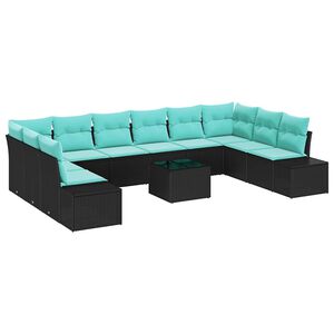 vidaXL Gartensofa-set 10 stk. 9-Sitzanzahl Schwarz und T&uuml;rkis