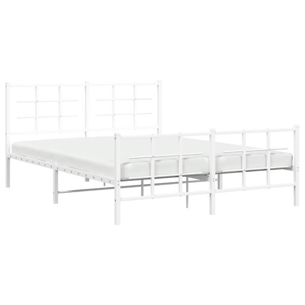 vidaXL Bettgestell mit Kopf- und Fu&szlig;teil Metall Wei&szlig; 150x200 cm