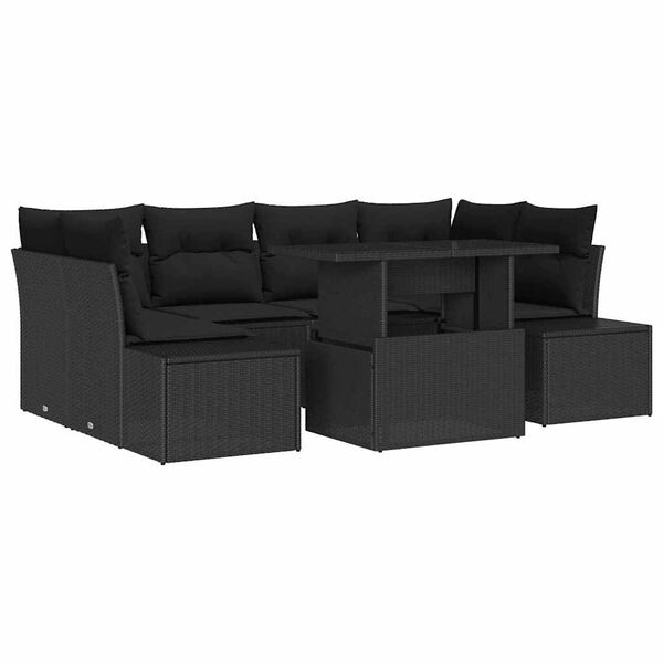 vidaXL Sofa Set mit Kissen 7 pcs Schwarz Poly-Rattan