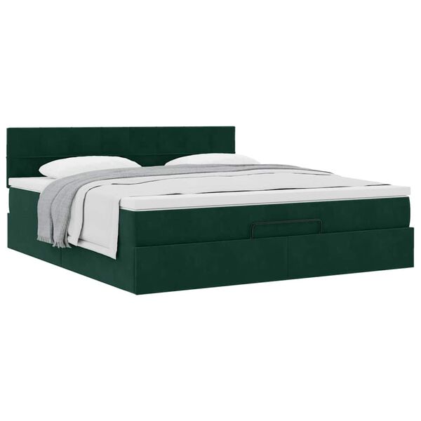 vidaXL Ottoman-Bett mit Matratze Dunkelgr&uuml;n 160x200 cm Samt