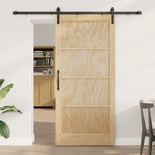 vidaXL Schiebet&uuml;r Nat&uuml;rlich und Schwarz 93 x 202 cm