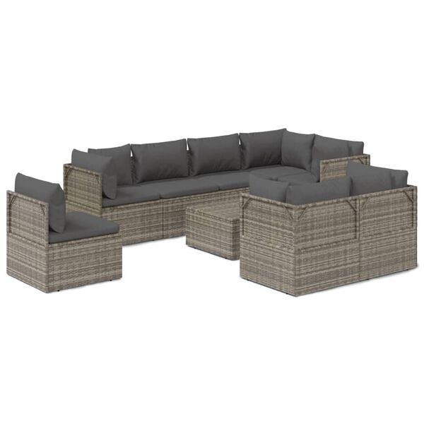 vidaXL 9-tlg. Garten-Lounge-Set mit Kissen Grau Poly Rattan
