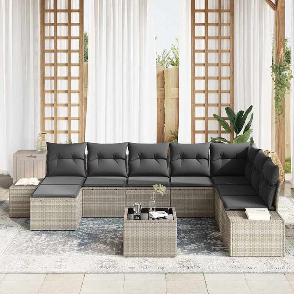 vidaXL Garten-Sofa-Set mit Kissen 8 pcs Hellgrau Poly-Rattan
