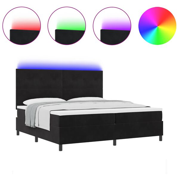 vidaXL LED Boxspringbett mit Matratze Schwarz 200 x 200 cm Stoff