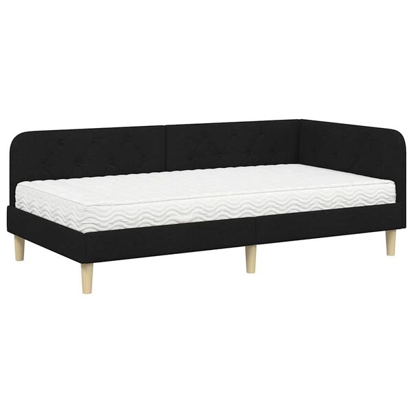 vidaXL Eckbettgestell mit Matratze Schwarz 90 x 190 cm Stoff