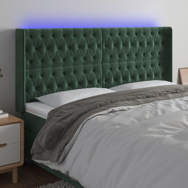 vidaXL LED Kopfteil Dunkelgr&uuml;n 183x16x118/128 cm Samt