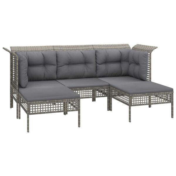vidaXL 7-tlg. Garten-Lounge-Set mit Kissen Grau Poly Rattan