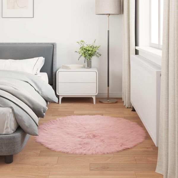 vidaXL Kunstschaffell Teppich Tafalla Rosa &Oslash; 80 cm Polyester
