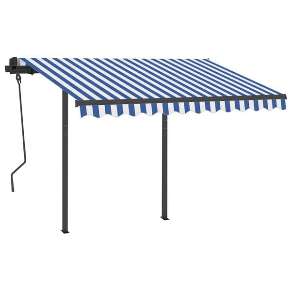 vidaXL Markise Manuell Einziehbar mit Pfosten 3,5x2,5 m Blau Wei&szlig;