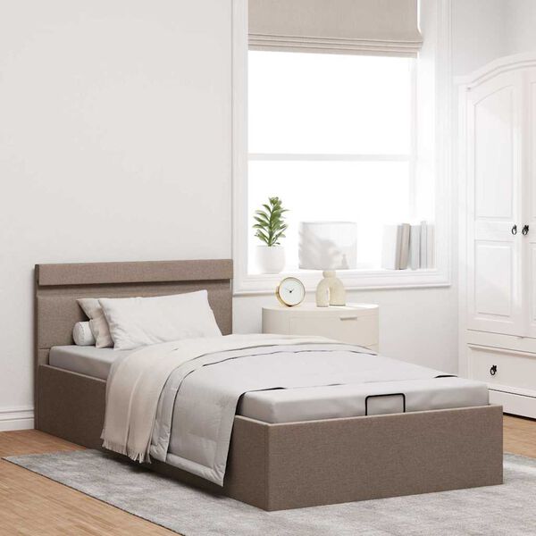 vidaXL Bett mit Bettkasten Hydraulisch mit LED Taupe Stoff 100x200 cm