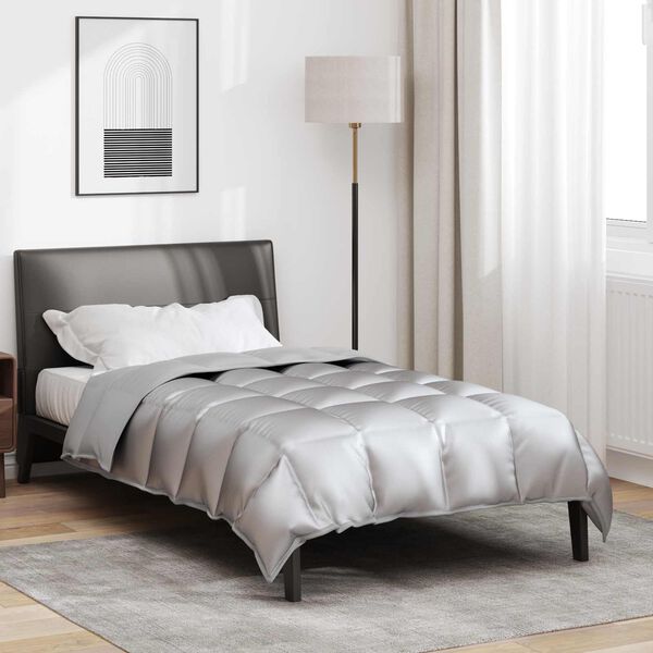 vidaXL Winterbettdecke Silber 135 x 200 cm Satin und Mikrofaser