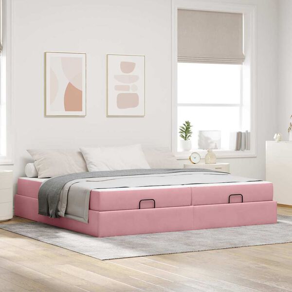 vidaXL Bettgestell mit Matratze mit Matratze 2 pcs Rosa Samt