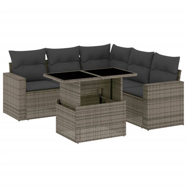vidaXL 6-tlg. Garten-Sofagarnitur mit Kissen Grau Poly Rattan