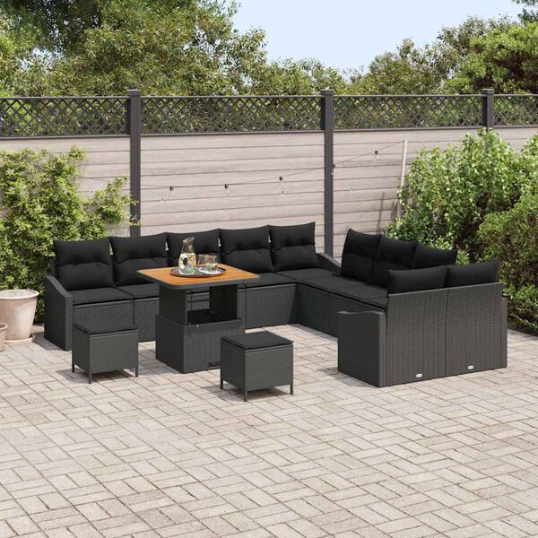 vidaXL Gartensofa-set mit Kissen 13 pcs Schwarz Poly-Rattan