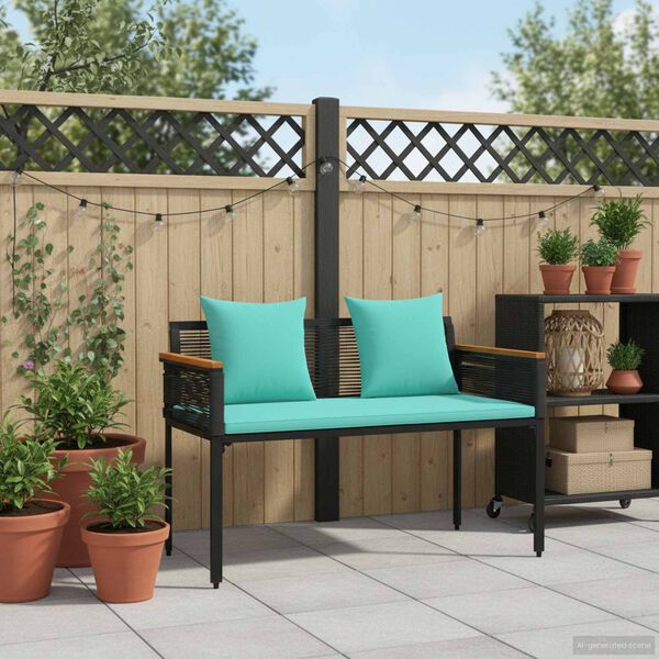 vidaXL Bank Outdoor Schwarz und T&uuml;rkis 117 x 54 x 74,5 cm Poly-Rattan