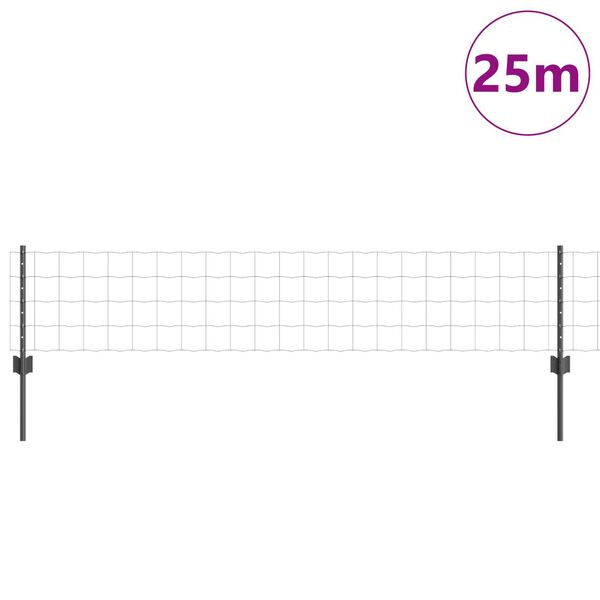vidaXL Zaun mit Pfosten Grau 0,4 x 25 m Stahl und PVC