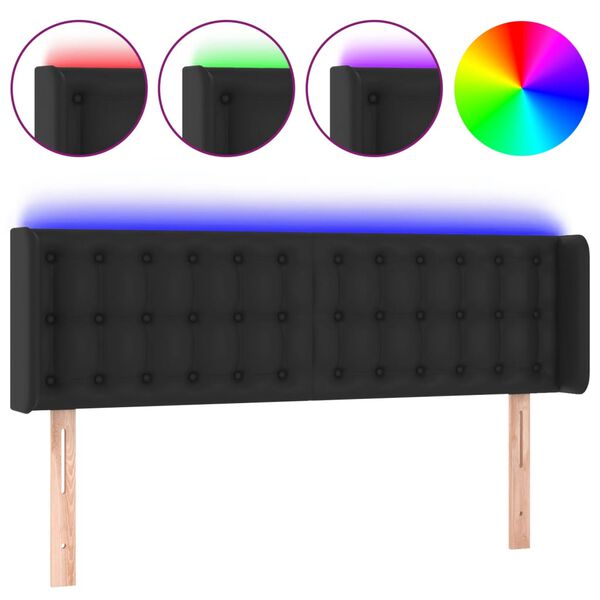 vidaXL LED Kopfteil Schwarz 147x16x78/88 cm Kunstleder