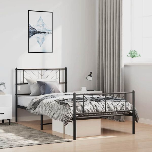 vidaXL Bettgestell mit Kopf- und Fu&szlig;teil Metall Schwarz 100x190 cm