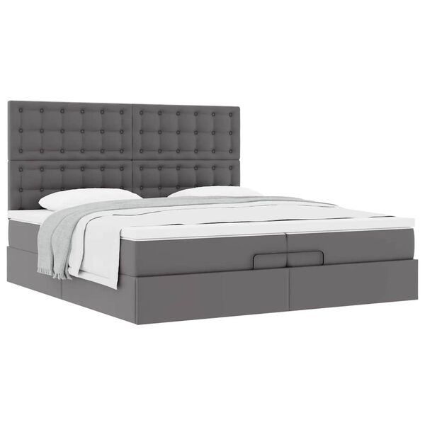 vidaXL Ottoman-Bett mit Matratzen Grau 200x200 cm Kunstleder
