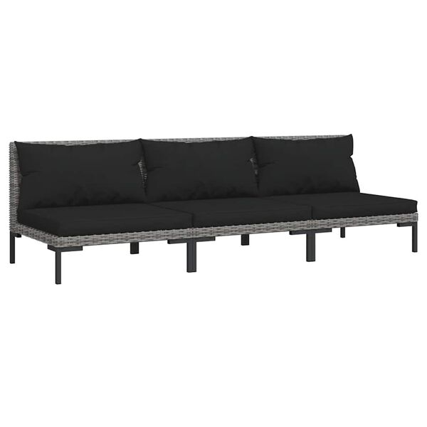 vidaXL Gartensofas 3 Stk. mit Kissen Halbrundes Poly Rattan