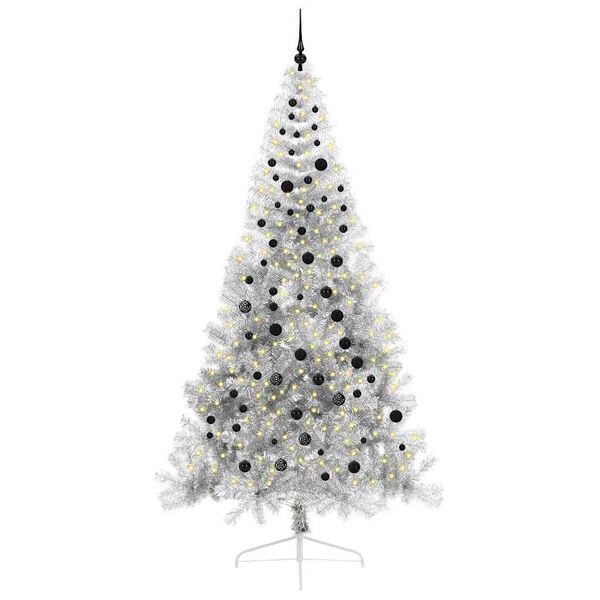 vidaXL K&uuml;nstlicher vorbeleuchteter Weihnachtsbaum Silber 240 cm PET