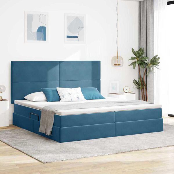 vidaXL Bett mit Stauraum und LED mit LED Dunkelblau 200 x 200 cm Samt