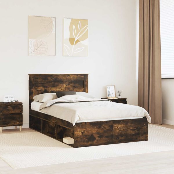 vidaXL Bettrahmen Ger&auml;ucherte Eiche 120 x 190 cm Massives Kiefernholz