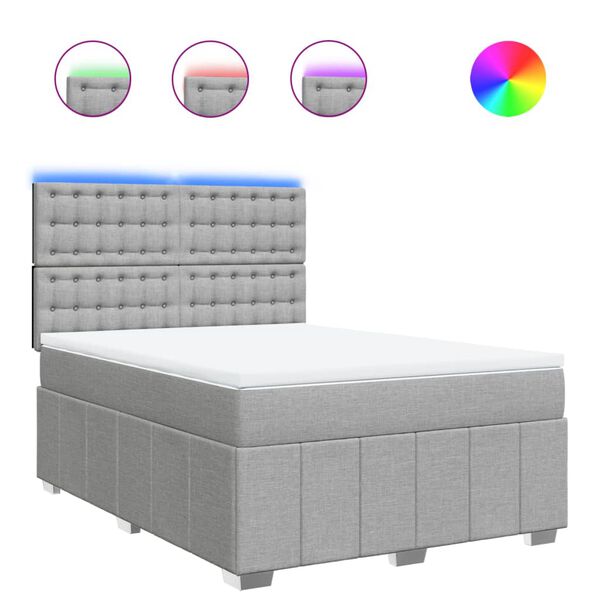 vidaXL Boxspringbett mit Matratze Hellgrau 140x200 cm Stoff