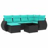 vidaXL 7-teiliges Gartensofa-Set mit Kissen, schwarzes Polyrattan