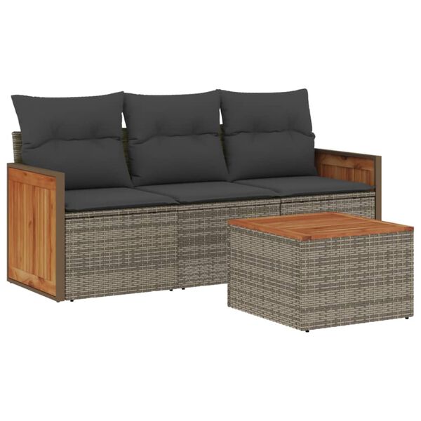 vidaXL 4-tlg. Garten-Sofagarnitur mit Kissen Grau Poly Rattan